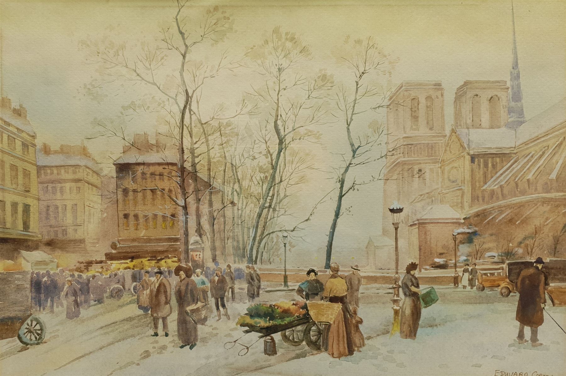 After Edouard Cortes (French 1882-1969): Parisian Street, watercolour signed 25cm x 38cm