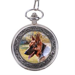 Silver pocket watch on silver plated chain, gold plated Garrard pocket watch with presentation engraving on reverse and one other