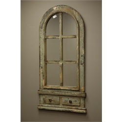  Rustic paint finish window mirror with coat hooks, 56cm x 110cm  