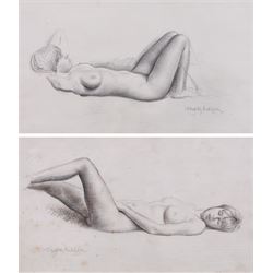 Douglas Anderson (British 1934-): Female Reclining Nude Studies, pair pencil with addition...