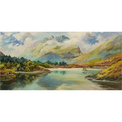 Prudence Turner (British 1930-2007): 'Liathach from Loch Clair', oil on canvas signed 49cm x 100cm