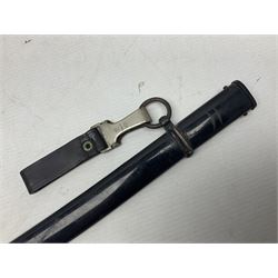 WW2 German Army Prinz Eugen Pattern Officers Dress Sword by Carl Eickhorn, the 80.5cm slightly curving fullered blade with makers name to the ricasso, gilt brass hilt with eagle to the cross-piece and relief of oakleaves to the ferrule, Prinz Eugen style down winged eagle to the pommel of the backstrap; grip retains the original wire binding; in original black painted scabbard with single hanging ring, leather hanger marked 'RZM M5/71 OLC' and silvered knot L97cm overall