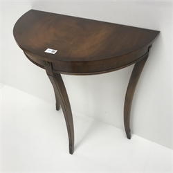 Small Demi-lune mahogany hall table, cabriole legs, W61cm, H70cm, D31cm