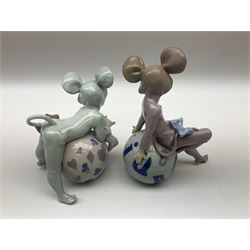 Two lladro figures, comprising Restful Mouse no 5882 and Mischievous Mouse no 5881, both with original boxes, largest example H19cm  