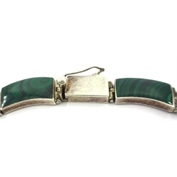  Silver malachite necklace, and bracelet both stamped 950 and matching clip on ear-rings   