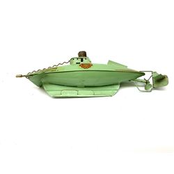 Sutcliffe Models ‘Nautilus’ tinplate and clockwork submarine from Walt Disney’s ’20,000 Leagues Under The Sea’ by Jules Verne, sea green body with various decals, rubber bung with periscope, boxed with inner cardboard display piece, produced between 1955-1960