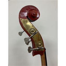 Contemporary 3/4 Double Bass, Body height bottom to shoulder 110cm, With steel tuning pins and ebonised fingerboard, no strings, bridge, tail piece, or endpin Although called a 3/4 size bass, this size is recognised as a regular sized Double Bass 
