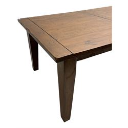 Hardwood dining table, rectangular extending top with fold-out leaf, on square tapering supports