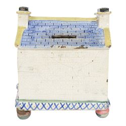 Mexborough Prattware Wesleyan Chapel Money Box, 1848, typically modelled as a chapel with putti to the front corners, on ball feet, inscribed  to the front Emma Sutton Bampton June 18 1848, H17cm, L15cm