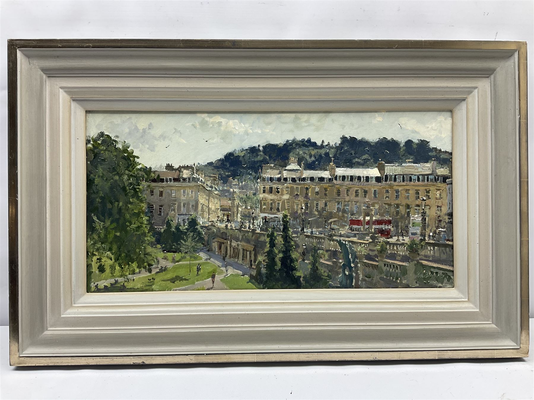 Peter Brown NEAC (British 1967-): 'Parade Garden Bath', oil on canvas signed and dated '03, 24cm x 50cm
Provenance: exh. Bath Society of Artists 99th Annual Exhibition 2004, labels verso
