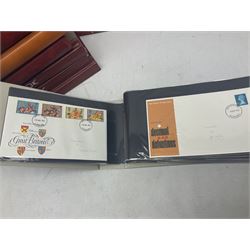 Stamps including first day covers some with special postmarks, various PHQ cards, small number of Queen Elizabeth II mint stamps in presentation packs, World stamps etc, housed in various folders, stockbooks and loose, in one box