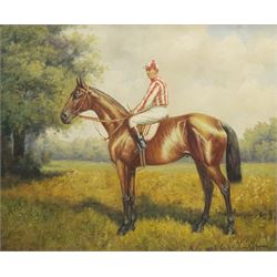 After Benjamin Lander (1842-1915): Mounted Jockey, 20th century oil on canvas bears signature 49cm x 59cm in heavy gilt frame