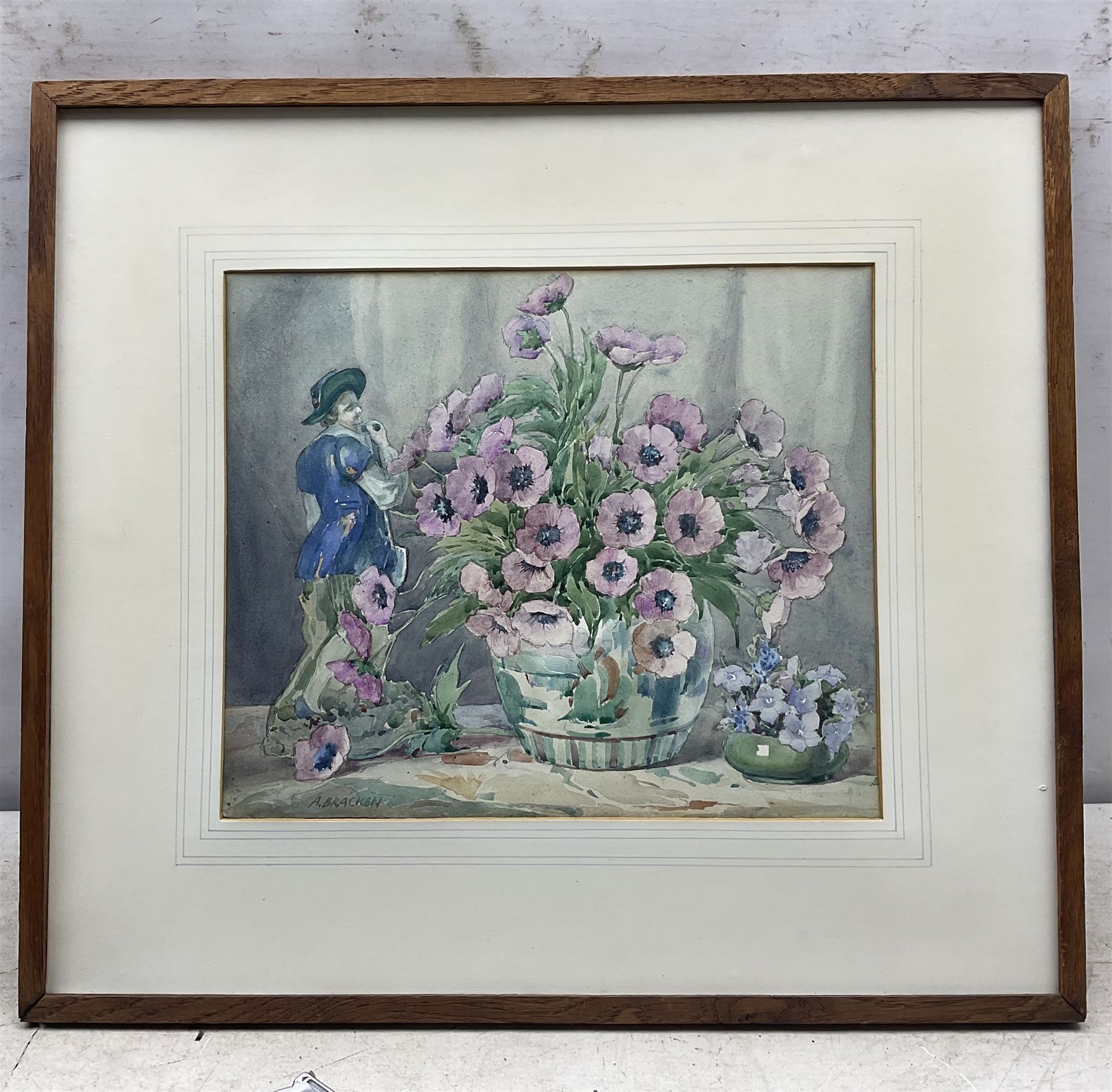 Arthur Bracken (British Early 20th Century): 'Flowers and the Gardener', watercolour signed, titled on label verso with artist's Kendal address 27cm x 31cm