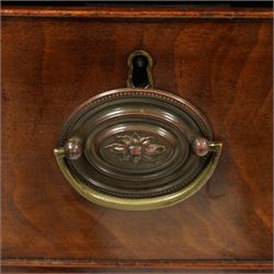 19th century mahogany bow-front chest, fitted with two short and three long graduating cock-beaded drawers, on bracket feet 