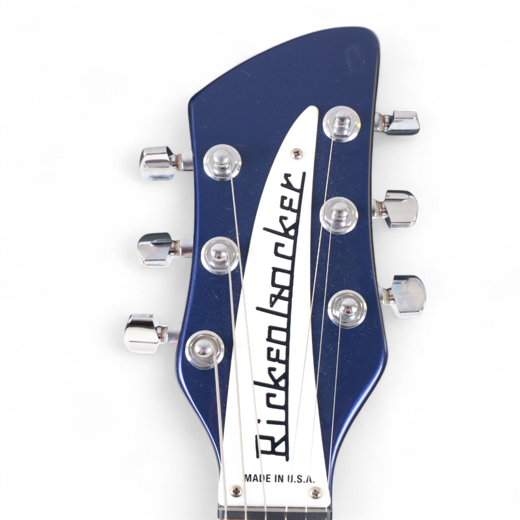 Rickenbacker model no. 360 six string electric guitar, in midnight blue finish, serial no. 33793 made in USA, circa 2017, in Rickenbacker fitted hard case with plush black interior, guitar L100cm