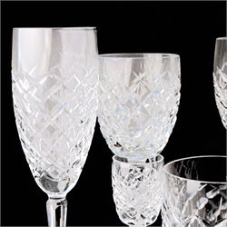 Waterford Crystal drinking glasses for six setting, in Comeragh pattern, including champagne, wine glass, sherry glasses, etc  