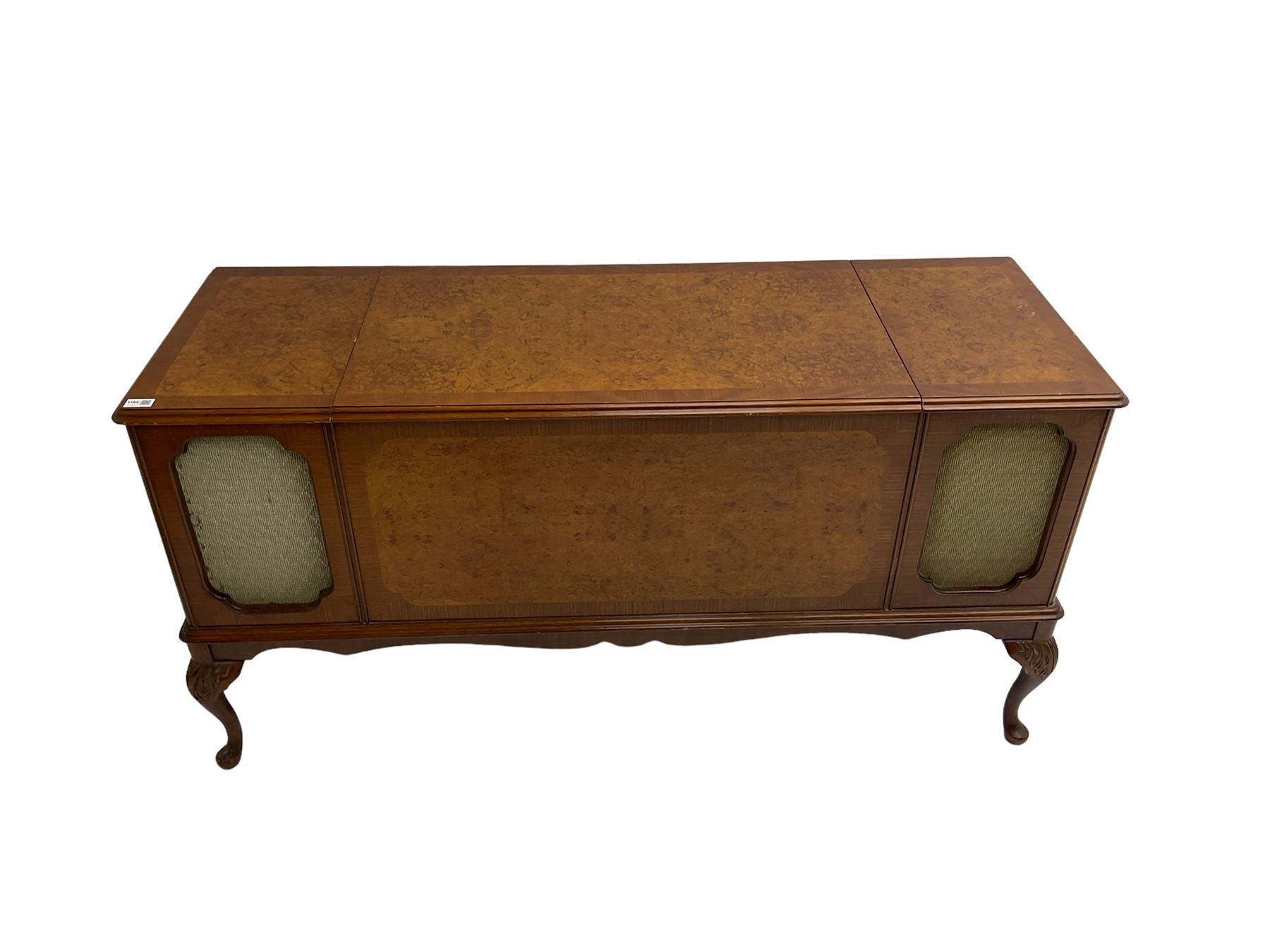 Dynatron - walnut cased radiogram with built in speakers, Dynatron radio and stereo recorder and Garrard turntable on cabriole supports, together with collection of single 45 and LP records