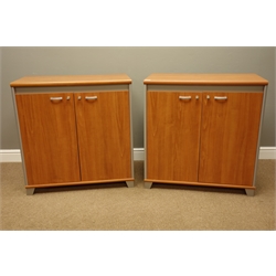  Two cherry laminate office two door storage cabinets, W80cm, H82cm, D46cm  