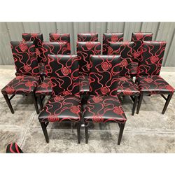 Twelve high back restaurant dining chairs, upholstered in black faux leather with red embossed velvet - THIS LOT IS TO BE COLLECTED BY APPOINTMENT FROM DUGGLEBY STORAGE, GREAT HILL, EASTFIELD, SCARBOROUGH, YO11 3TX