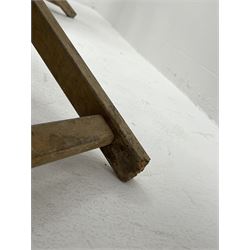 Geebro - ‘The Ocean Chair’ two vintage beech framed folding deck chairs with blue and white striped fabric 