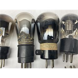 Eleven vintage radio valves, makes include Cossor, Osram, Philips etc. Including one small X-Ray tube.