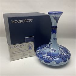 Moorcroft Yacht pattern vase reissued for the centenary, numbered edition 342, with certificate and original box