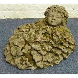 Composte stone leafling child covered with oak leaves and acorns, W70cm, H30cm, D45cm  