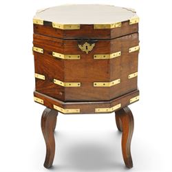 Late 18th century Anglo-Indian padouk and brass-bound octagonal cellarette or wine cooler,...