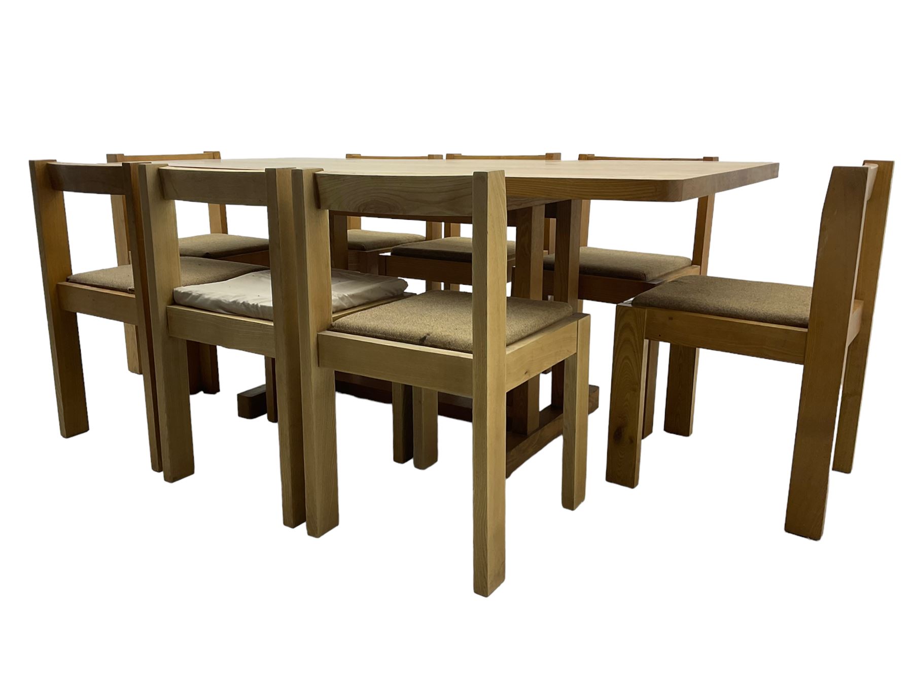 Treske of Thirsk - elm rectangular dining table (170cm x 89cm, H73cm); and set eight oak framed dining chairs