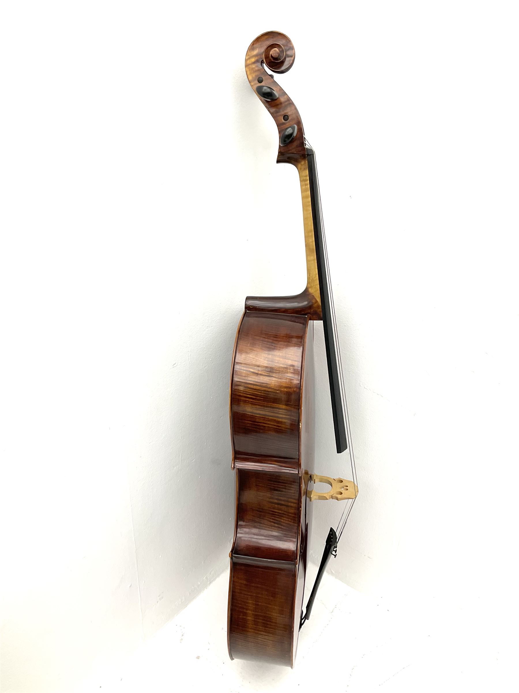 Alfred Stingl by Hofner cello, model AS-360 with 75.5cm two-piece maple back and ribs and spruce top, bears label with serial no.JO411-0706, L122cm; in carbon-fibre carrying case with bow