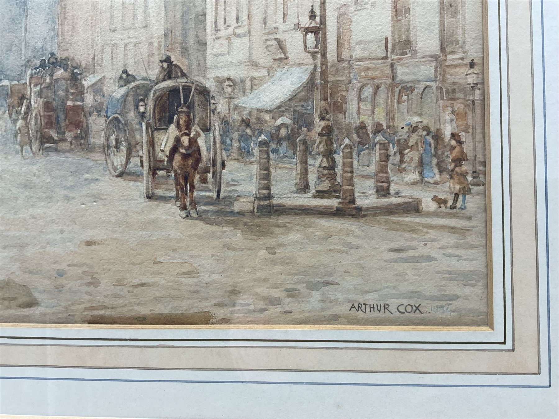 Charles Arthur Cox (British 1857-1936): 'Castle Street - Liverpool', watercolour signed and dated 1884, 32cm x 42cm 