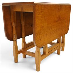 Beaverman - 1980s adzed oak drop-leaf dining table with gate-leg action, adzed top and leaves extending to 129cm, octagonal supports with large Beaver carving, by Colin Almack of Sutton near Thirsk 