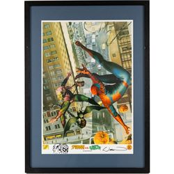 Three limited edition Dynamic Forces Marvel prints, comprising Spider-Man Reflection of Evil no. 141/1962, Spider-Man vs. Green Goblin signed by artist John Watson and The Hulk Bursting Out signed by artist Matt Busch limited no. 428/1000 with certificate of authenticity, largest H57cm, W38cm