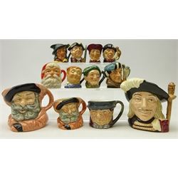 Collection of twelve miniature Royal Doulton character jugs including 'Mad Hatter', two 'Falstaff', 'Auld Mac', 'Armamis' & 'The Falconer' etc (12)