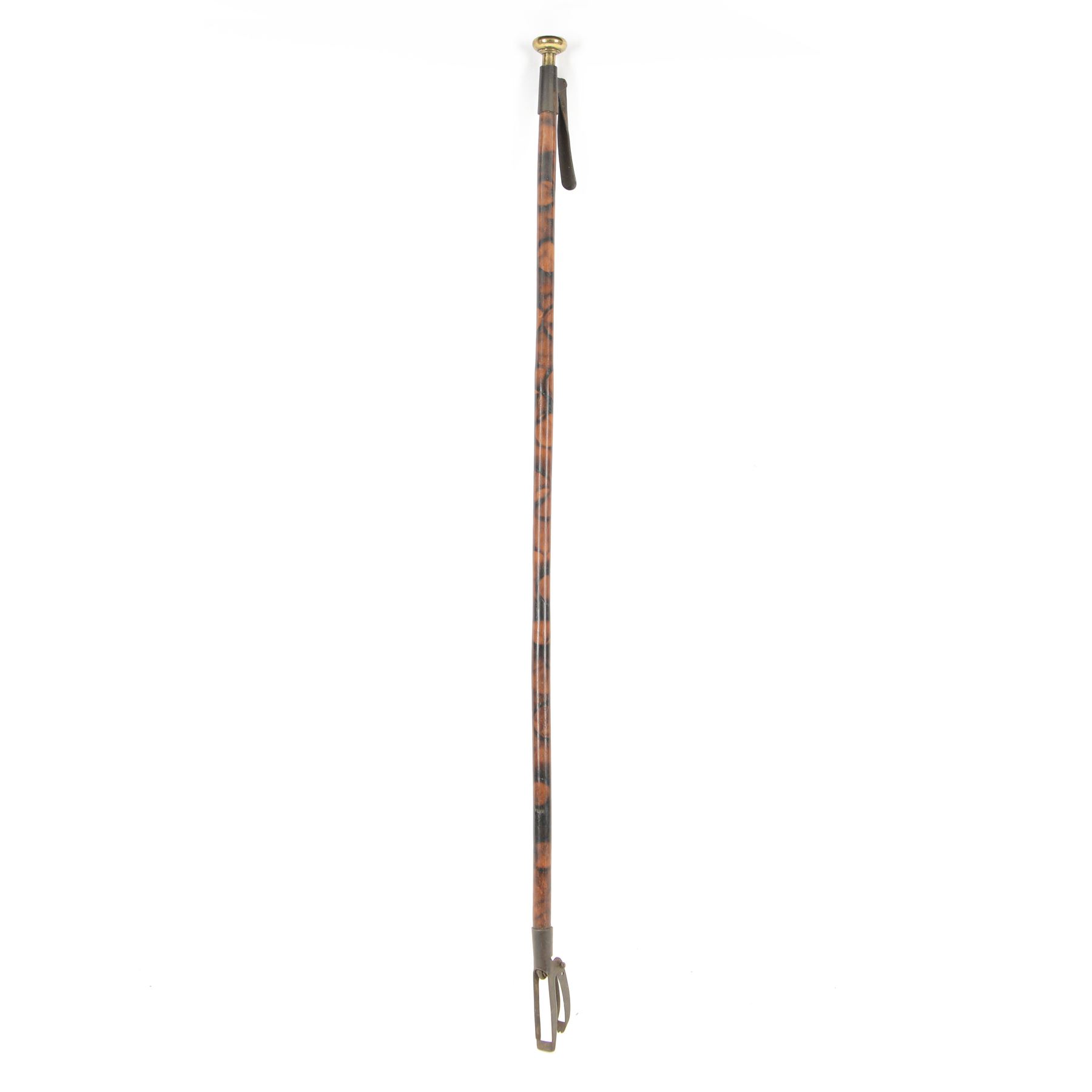 19th century library longarm or book picker, the cane with simulated finish, the brass top stamped A C Harris Leicester, L93cm


