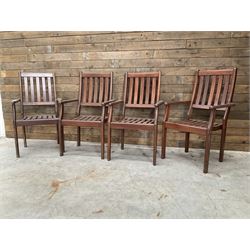 Set of eight hardwood garden armchairs