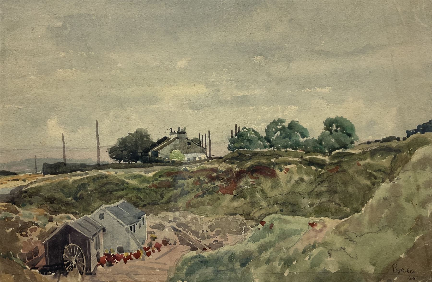 Joseph Pighills (British 1902-1984): The Chicken Farm, watercolour signed 25cm x 37cm