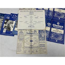 Chelsea F.C. 1940s/50s - twenty programmes for home matches including September 28th 1946 versus Charlton Athletic and October 12th 1946 versus Stoke City (souvenir programme 'entirely the work of ex-Servicemen'); the remainder 1947/48 - 1959/60 (20)