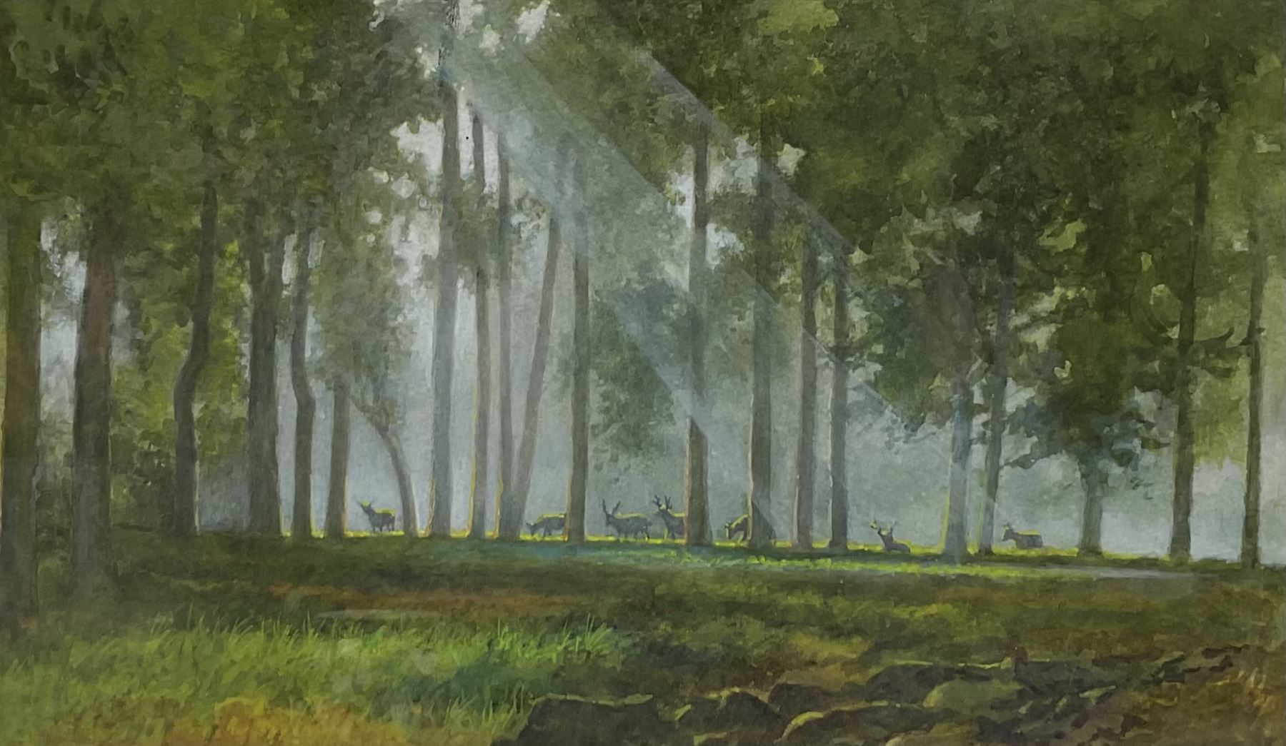 Nathan Stanley Brown (British 1890-1980): 'Beggars Bridge Glaisdale' & 'Early Morning Mist in the Forest', pair watercolours signed, titled verso 26cm x 42cm (2) 