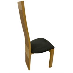 Six contemporary solid beech high back chairs, upholstered seats
