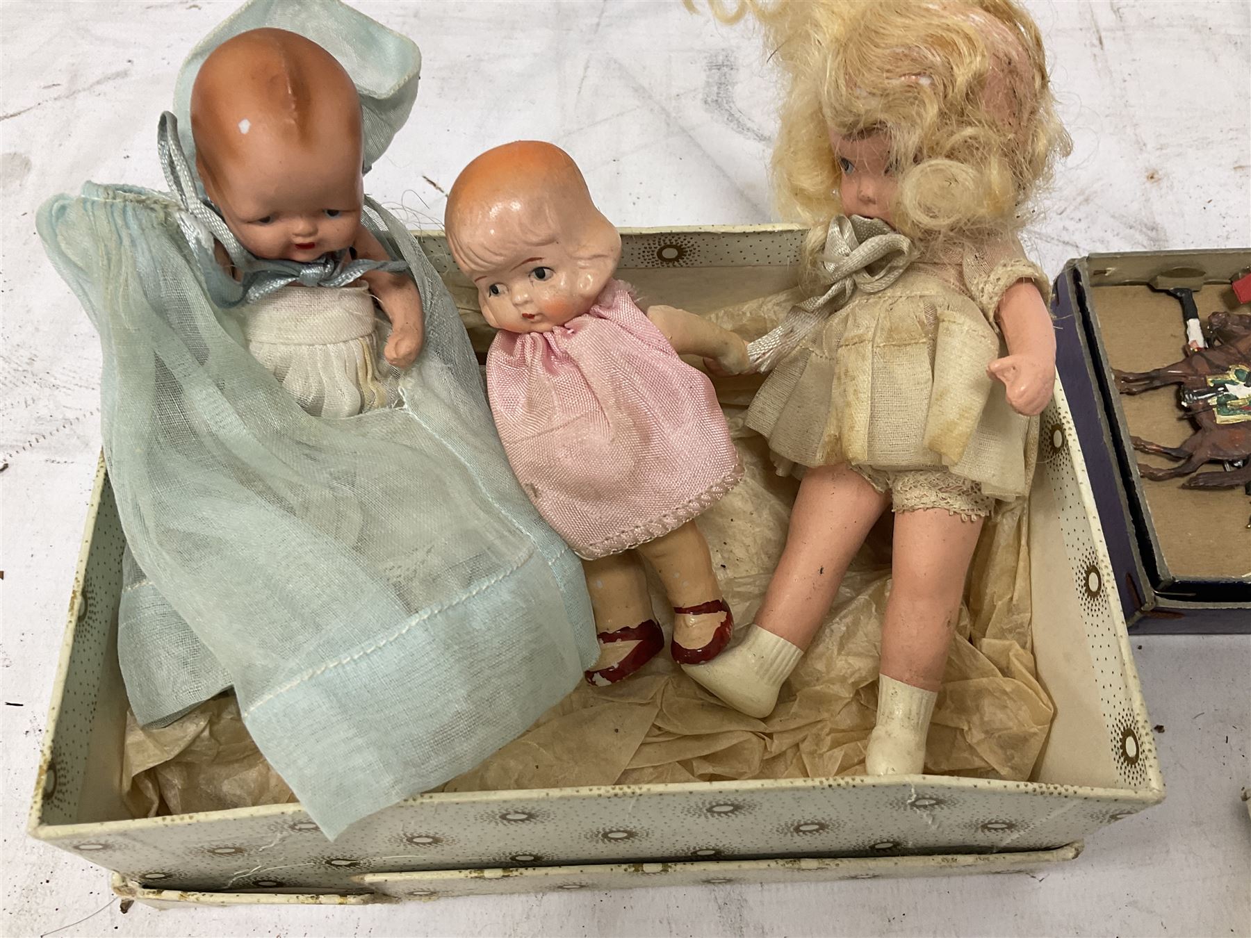 Dinky 721 Junkers JU 87B Stuka die cast model airplane, together with quantity of metal soldier figures and three miniature dolls etc