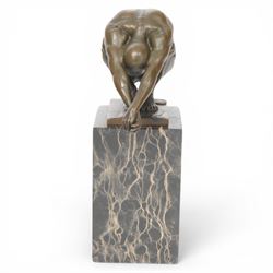The Diver, bronze figure, signed Milo, upon a marble base, H24cm