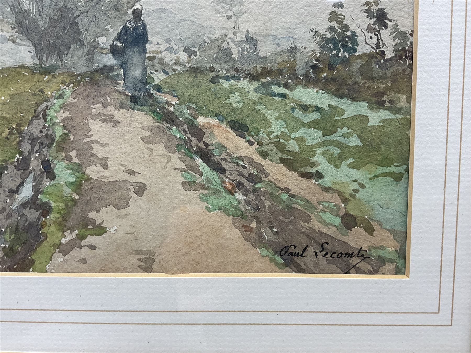 Paul Lecomte (French 1842-1920): Heading to Market, watercolour signed 32.5cm x 24cm 
