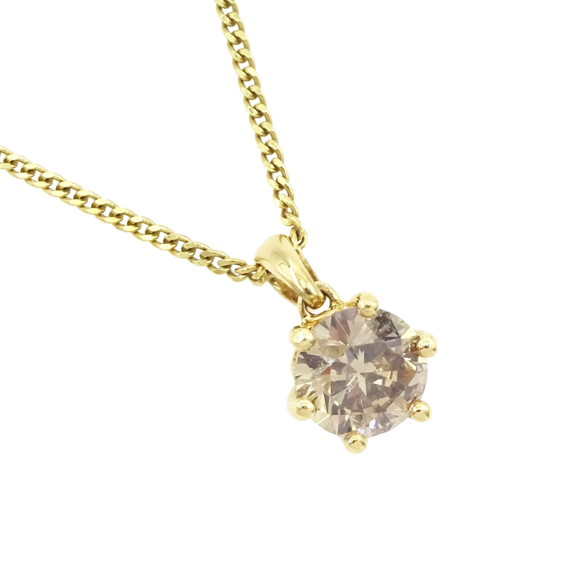 18ct gold round brilliant cut fancy light brown diamond pendant, stamped 750, on silver-gilt chain necklace, diamond 1.00 carat, with World Gemological Institute report