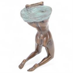 Bronze figure, modelled as kneeling nude woman removing her shirt, signed Milo, H17cm