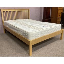 Light oak 4’ 6” double bedstead with mattress