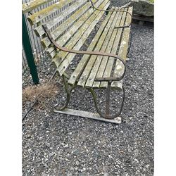 Late 19th century wrought iron and wood slatted four seater double garden bench - THIS LOT IS TO BE COLLECTED BY APPOINTMENT FROM DUGGLEBY STORAGE, GREAT HILL, EASTFIELD, SCARBOROUGH, YO11 3TX