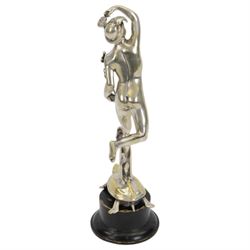 Mercury chrome car mascot upon a stepped circular base, H25cm 