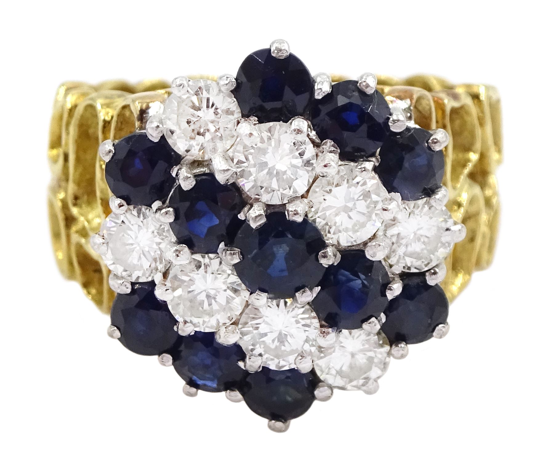 18ct gold sapphire and round brilliant cut diamond cluster ring, total diamond weight approx 0.65 carat