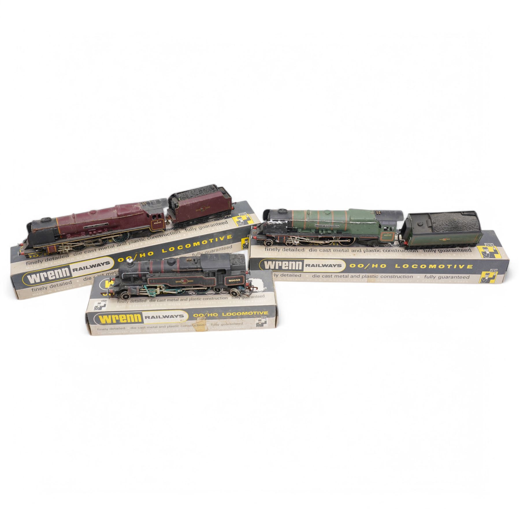 Three Wrenn Railways '00' gauge locomotives, comprising City of Birmingham locomotive and tender 4-6-2 W2226, City of London locomotive and tender 4-6-2 W2228, Tank locomotive 2-6-4 W2218, with Hornby carriages, rolling stock etc, all boxed